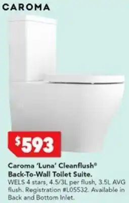 Harvey Norman Caroma 'Luna' Cleanflush Back-To-Wall Toilet Suite offer