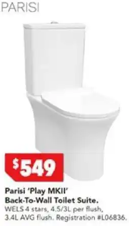 Parisi 'Play MKII' Back-To-Wall Toilet Suite