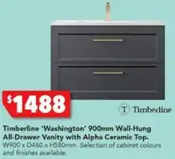 Harvey Norman Timberline 'Washington' 900mm Wall-Hung All-Drawer Vanity with Alpha Ceramic Top offer