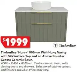 Harvey Norman Timberline 'Huron' 900mm Wall-Hung Vanity with SilkSurface Top and an Above Counter Centre Ceramic Basin offer