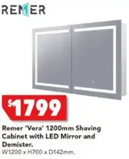 Remer 'Vera' 1200mm Shaving Cabinet with LED Mirror and Demister