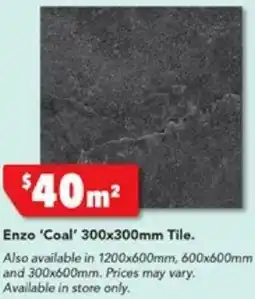 Harvey Norman Enzo 'Coal' 300x300mm Tile offer