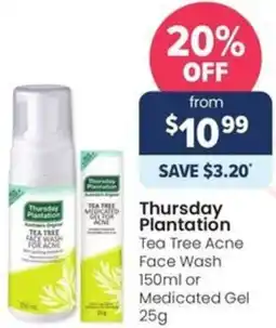 Thursday Plantation Tea Tree Acne Face Wash 150ml or Medicated Gel 25g