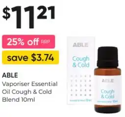 Super Pharmacy ABLE Cough & Cold Vaporiser Essential Oil Cough & Cold Blend 10ml offer