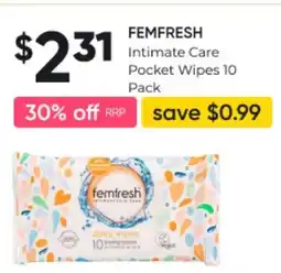 FEMFRESH Intimate Care Pocket Wipes 10 Pack