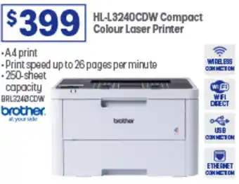 Officeworks HL-L3240CDW Compact Colour Laser Printer offer