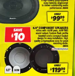 6.5" COMPONENT SPEAKERS 40hm with 160W peak, 40W RMS sound output.