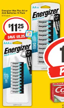 IGA Energizer Max Plus AA or AAA Batteries 10 Pack offer