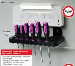 Coles Urbanworx Powerboard with Light and Tool Rack offer