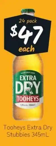 Cellarbrations Tooheys Extra Dry Stubbies 345mL offer