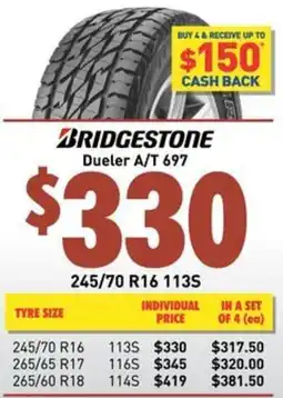Bob Jane T-Marts BRIDGESTONE Dueler A/T 697 offer