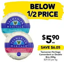 Drakes Tasmanian Heritage Camembert or Double Brie 200g offer