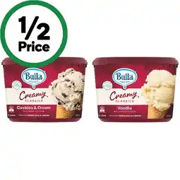 Woolworths Bulla Creamy Classics Ice Cream 2 Litre – From the Freezer offer