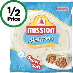 Woolworths Mission Mini Wraps 384g Pk 8 offer