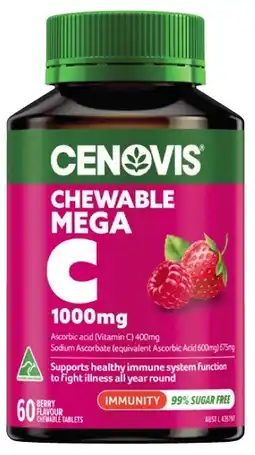 Coles Cenovis Chewable Mega C 1000mg Berry Tablets 60 Pack^ offer