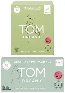 Coles Tom Organic Regular Tampons 16 Pack or Regular Pads 10 Pack offer