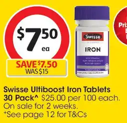Coles Swisse Ultiboost Iron Tablets 30 Pack offer
