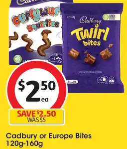 Coles Cadbury or Europe Bites 120g-160g offer