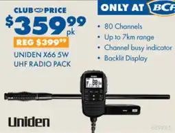 BCF UNIDEN X66 5W UHF RADIO PACK offer
