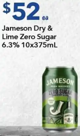 Ritchies Jameson Dry & Lime Zero Sugar 6.3% 10x375mL offer