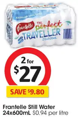 Coles Frantelle Still Water 24x600mL offer