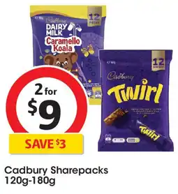 Coles Cadbury Sharepacks 120g-180g offer