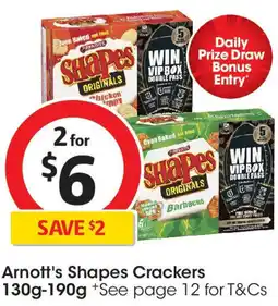 Coles Arnott's Shapes Crackers 130g-190g offer