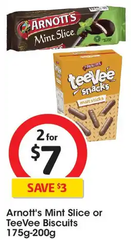 Coles Arnott's Mint Slice or TeeVee Biscuits 175g-200g offer