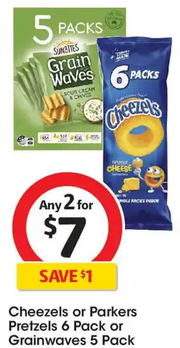 Coles Cheezels or Parkers Pretzels 6 Pack or Grainwaves 5 Pack offer