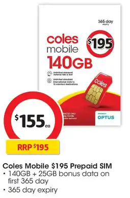 Coles Coles Mobile $195 Prepaid SIM offer