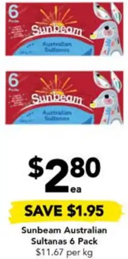 Drakes Sunbeam Australian Sultanas 6 Pack offer
