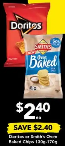 Drakes Doritos or Smith's Oven Baked Chips 130g-170g offer