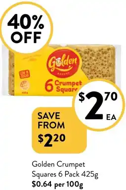 Foodworks Golden Crumpet Squares 6 Pack 425g offer