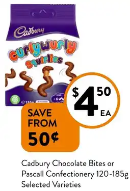 Foodworks Cadbury Chocolate Bites or Pascall Confectionery 120-185g offer
