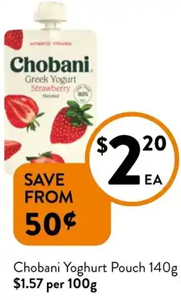 Foodworks Chobani Yoghurt Pouch 140g offer