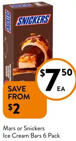 Foodworks Mars or Snickers Ice Cream Bars 6 Pack offer
