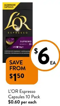 Foodworks L'OR Espresso Capsules 10 Pack offer