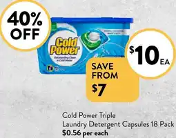 Foodworks Cold Power Triple Laundry Detergent Capsules 18 Pack offer