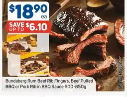 Foodland Bundaberg Rum Beef Rib Fingers, Beef Pulled BBQ or Pork Rib in BBQ Sauce 600-850g offer