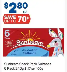 Foodland Sunbeam Snack Pack Sultanas 6 Pack 240g offer