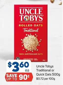 Foodland Uncle Tobys Traditional or Quick Oats 500g offer