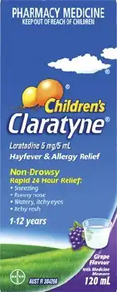Discount Drug Stores Claratyne Children’s Hayfever & Allergy Relief Grape Flavour Syrup 120mL offer