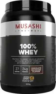 Discount Drug Stores Musashi 100% Whey Chocolate Milkshake Flavour 900g offer
