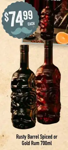 Spudshed Rusty Barrel Spiced or Gold Rum 700ml offer