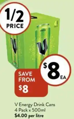 Foodworks V Energy Drink Cans 4 Pack x 500ml offer