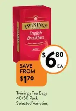 Foodworks Twinings Tea Bags 40/50 Pack offer