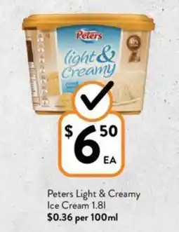 Foodworks Peters Light & Creamy Ice Cream 1.81 offer