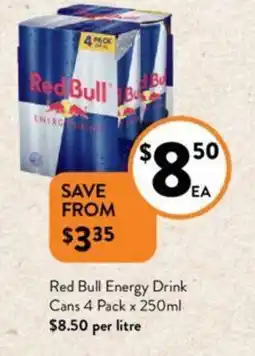 Foodworks Red Bull Energy Drink Cans 4 Pack x 250ml offer