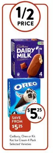 Foodworks Cadbury, Oreo or Kit Kat Ice Cream 4 Pack offer