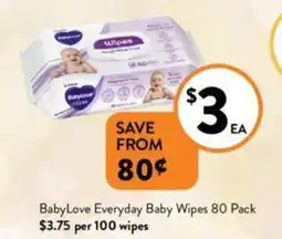 Foodworks BabyLove Everyday Baby Wipes 80 Pack offer